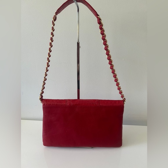 New PAOLA DANGOND Genuine Crocodile Chain Strap Shoulder Bag Handbag, Red - Picture 3 of 10
